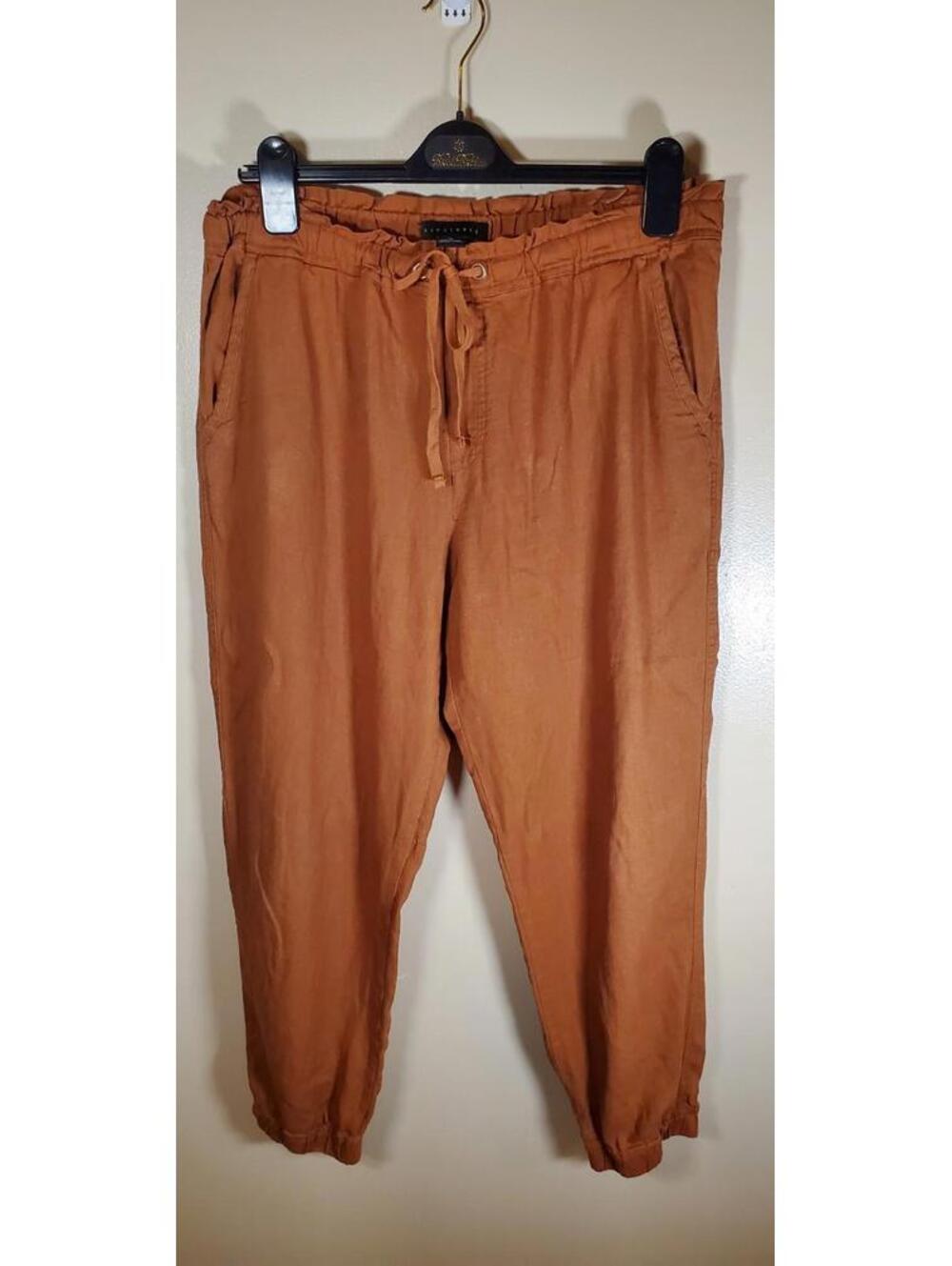 Sanctuary Rust Orange,Drawstring Linen-Blend Pants,  Elastic Hem, Bohemian  Lg